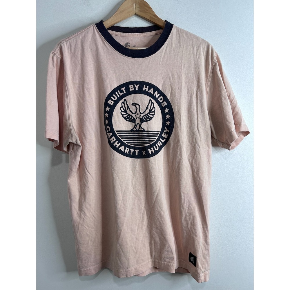 Carhartt x Hurley Mens Built By Hands Eagle Graphic Ringer‎ T-Shirt Peach Medium